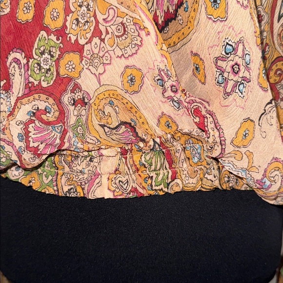 Express Y2K 100% Silk Sheer Open Front Wrap Style Paisley Blouse SZ Small - Picture 3 of 9
